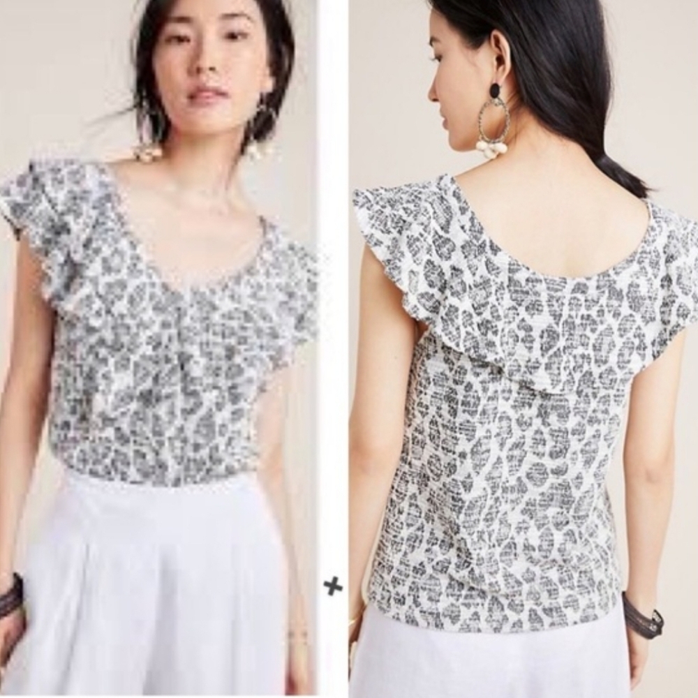 ❤️ ANTHROPOLOGIE DOLAN TWEED SAVANNAH RUFFLE TOP, SMALL